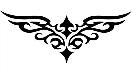 Elegant Black Tribal Wing Design with Intricate Swirls for Tattoo or Graphic Art Use