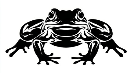 Black and White Illustrative Design of a Detailed Frog Character in a Stylized Artistic Format