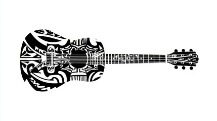 Intricate Black and White Guitar Design Featuring Tribal Patterns and Artistic Elements for Creative Projects