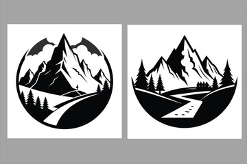 mountain vector logo black mountain and landscape scene