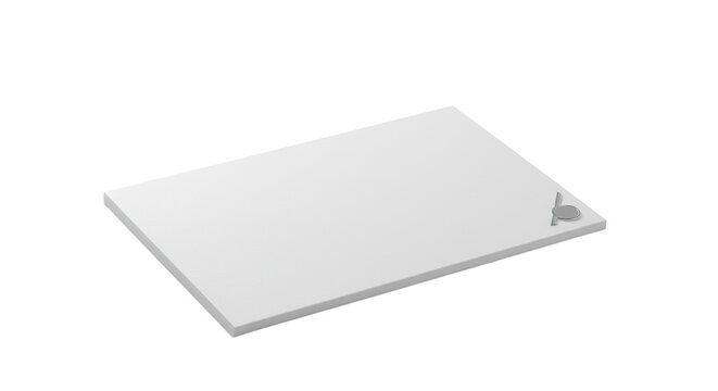 Pristine blank white card with rounded corners, elegant silver seal, on a transparent surface with ample negative space, minimal shadows, conveying professional corporate communication