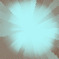 Dots diverging from the center, circles of different sizes. Halftone pattern. Square illustration in the style of comics