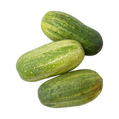Fresh green cucumbers isolated on transparent background