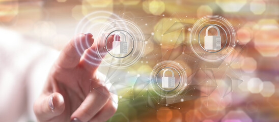 Woman touching a network safety concept