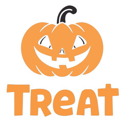 Spooky carved pumpkin with a scary face, a classic Halloween jack-o'-lantern decoration  for t-shirt design 