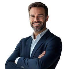 Portrait of smiling businessman in suit arms crossed professional headshot stock photo image , isolated on transparent background