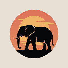 Majestic Elephant Silhouette Walking Across the African Savannah During a Vibrant Sunset