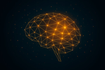 Abstract glowing digital brain network with interconnected nodes and illuminated pathways representing artificial intelligence and neural connections