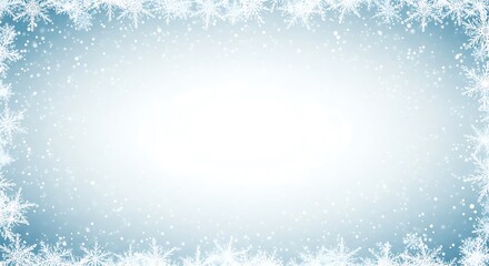 A bright and clean winter background with a subtle blue gradient and a decorative border of intricate snowflakes, perfect for holiday and seasonal designs