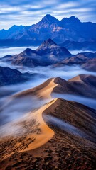 Desert Scenery Grandiose Landscape Nature Sand Dune Mist