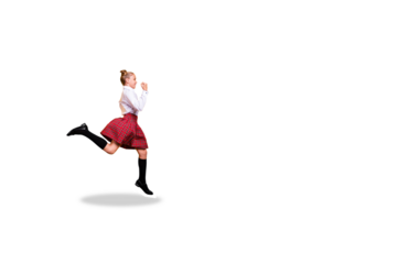 Composite photo collage of happy schoolgirl run back autumn season education concept knowledge pupil isolated on painted background