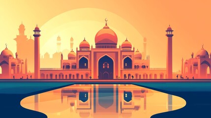 Obraz premium Majestic Mosque at Sunset: A Serene Reflection