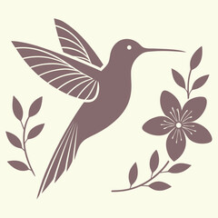 Obraz premium Elegant hummingbird silhouette with floral accents on neutral background