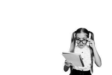 Composite photo collage of astonished shocked teenage girl hold notepad homework tasks load school...