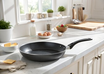 frying pan on kitchen