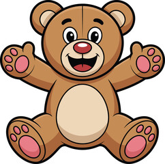 Cute cartoon teddy bear with open arms, happy smiling stuffed toy, adorable character illustration, playful children’s toy animal vector design