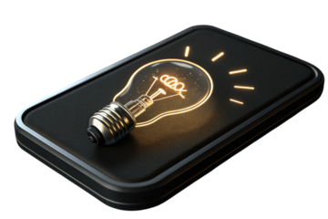 A lightbulb on a black surface isolated on transparent background