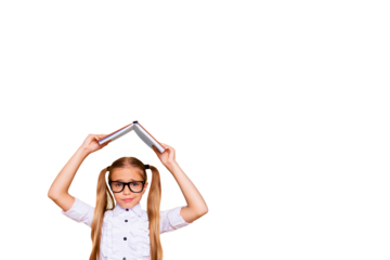 Composite photo collage of unhappy schoolgirl hold notepad roof boredom laziness education study isolated on painted background