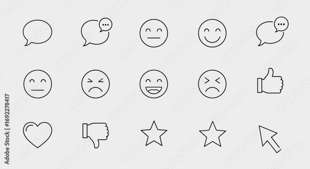 Poster vector icons set of a collection of thin line icons for social media feedback and communication. eps
