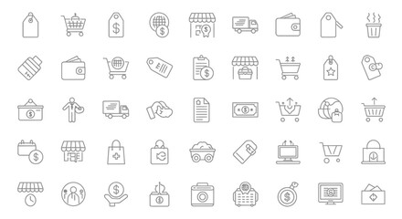 Fototapeta premium Vector Icons Set of A comprehensive set of hand drawn shopping and ecommerce line icons. EPS Editable