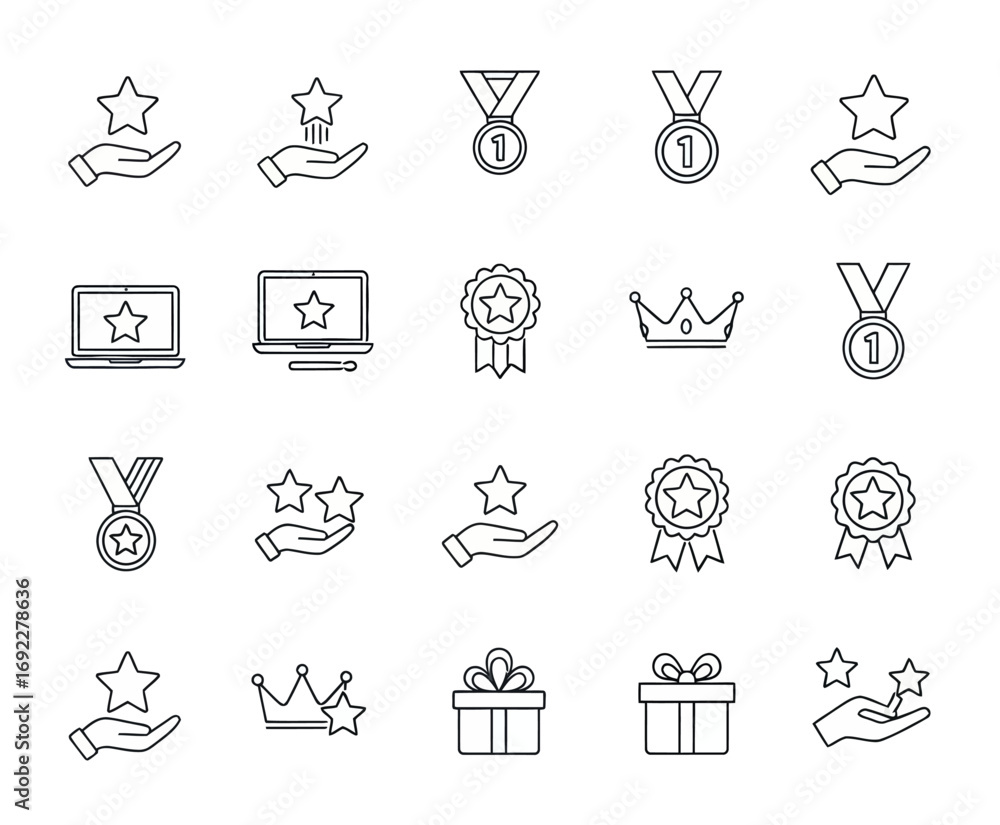 Poster vector icons set of award and reward line icon set for recognition and achievement. eps editable