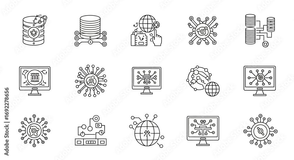 Aufkleber vector icons set of big data and cybersecurity technology line icon set. eps editable