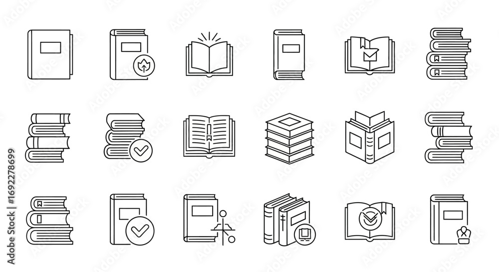 Poster vector icons set of book and reading thin line icon set vector illustration. eps editable