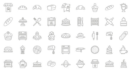 Vector Icons Set of Bakery and Pastry Shop Line Icon Set Collection. EPS Editable