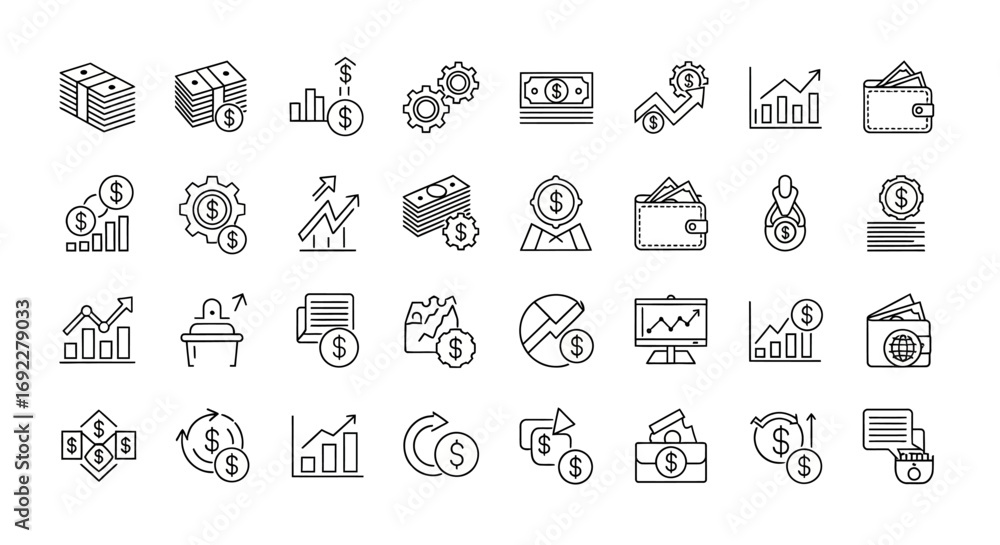 Poster vector icons set of business and finance thin line vector icon set collection. eps editable
