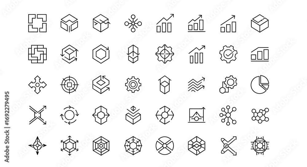 Aufkleber vector icons set of business strategy and data analytics thin line icons set for technology and inno