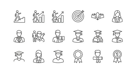 Fototapeta premium Vector Icons Set of Career Growth Education and Business Achievement Line Icons. EPS Editable