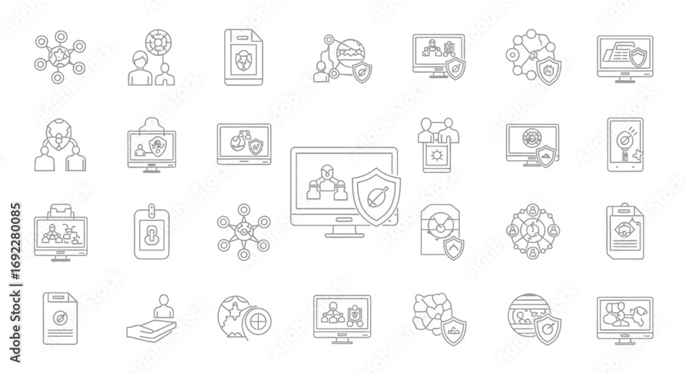 Poster vector icons set of cybersecurity and digital identity thin line icon set. eps editable