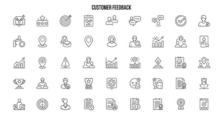 Vector Icons Set of Customer Feedback and Review Thin Line Icon Set Collection. EPS Editable