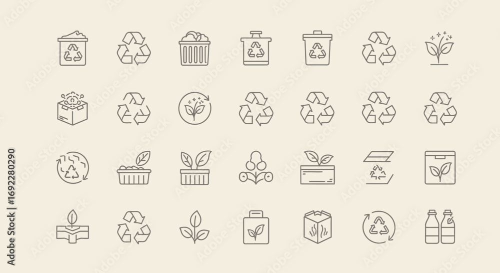 Poster vector icons set of eco friendly and recycling vector line icon set. eps editable
