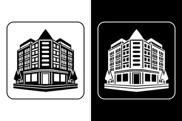 Hotel Building Flat Icon PNG Isolated on Black and White.