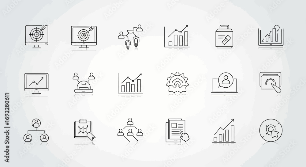 Poster vector icons set of hand drawn business analytics and data management icon set. eps editable