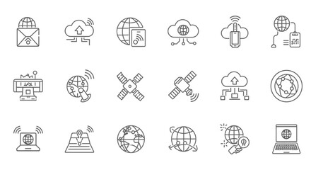 Fototapeta premium Vector Icons Set of Global Technology and Internet Communication Line Icon Set. EPS Editable