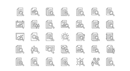 Vector Icons Set of Hand drawn doodle icon set for document search and data analysis. EPS Editable