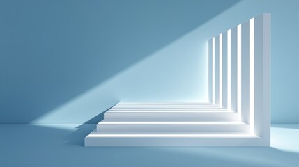 Obraz premium a white geometric abstract background with neon light and shadows on a blue wall, providing an empty space for design or banner