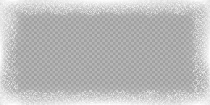 Fototapeta Frame with a transparent background and soft, faded white edges. Blurred snowy, frosted border vector illustration