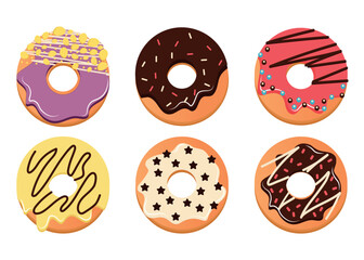 Fototapeta premium Set Different donuts collection. Vector illustration. Assorted bakery products