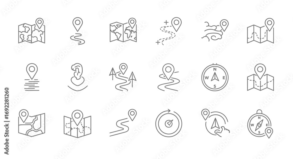 Aufkleber vector icons set of hand drawn map navigation and location line icon set doodle style travel route p