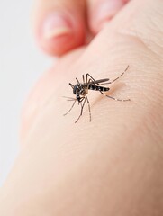 Close-Up of a Mosquito on Human Skin Highlighting Insects and Nature