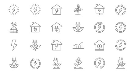 Fototapeta premium Vector Icons Set of Hand Drawn Renewable Green Energy Icon Set Collection. EPS Editable
