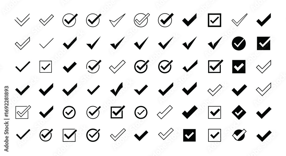 Poster vector icons set of large collection of black check mark vector icons and symbols. eps editable
