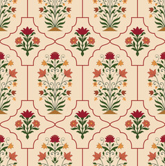 Hand drawn vintage floral pattern. Ornamental botanical flower pattern. Traditional mughal flower pattern. Hand drawn vintage floral pattern. © Design 35