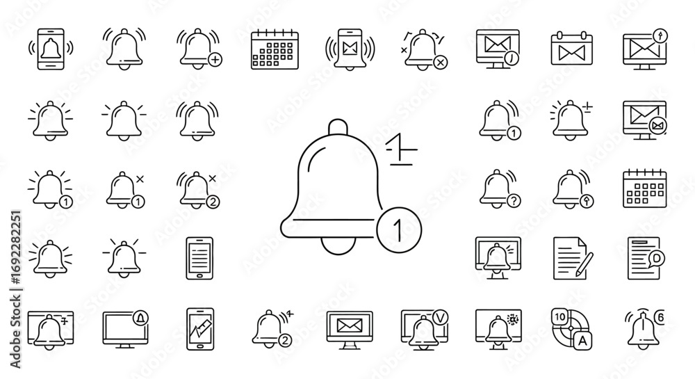 Fototapete vector icons set of notification bell and alert line icon set for web and mobile. eps editable