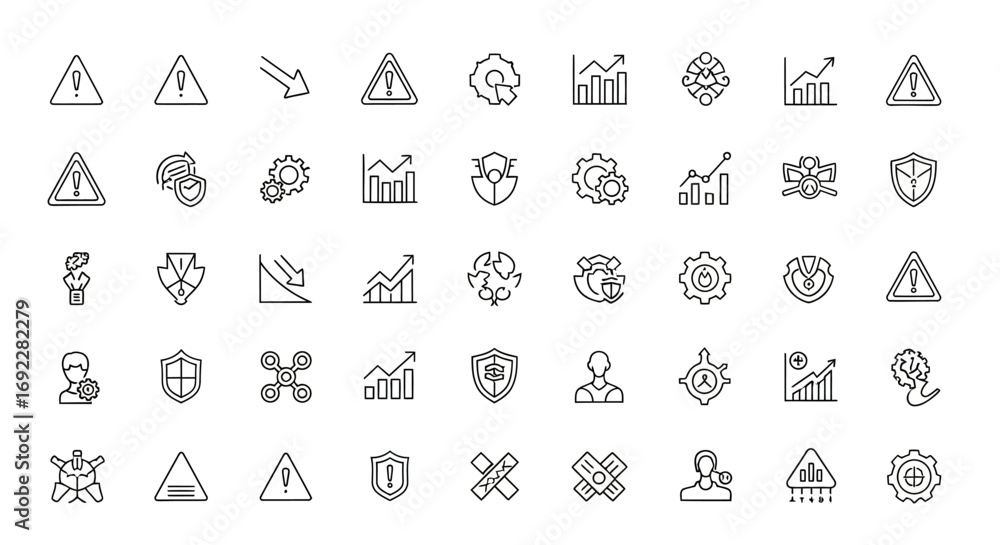 Poster vector icons set of risk management data security and business analytics line icon set. eps editable