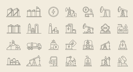 Vector Icons Set of Oil and Gas Industry Vector Line Icon Set. EPS Editable