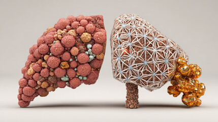 cross-section liver showing circulatory system connections high detail anatomy reference illustration concept scene visual for commercial design use high detail quality stock image illustration concep